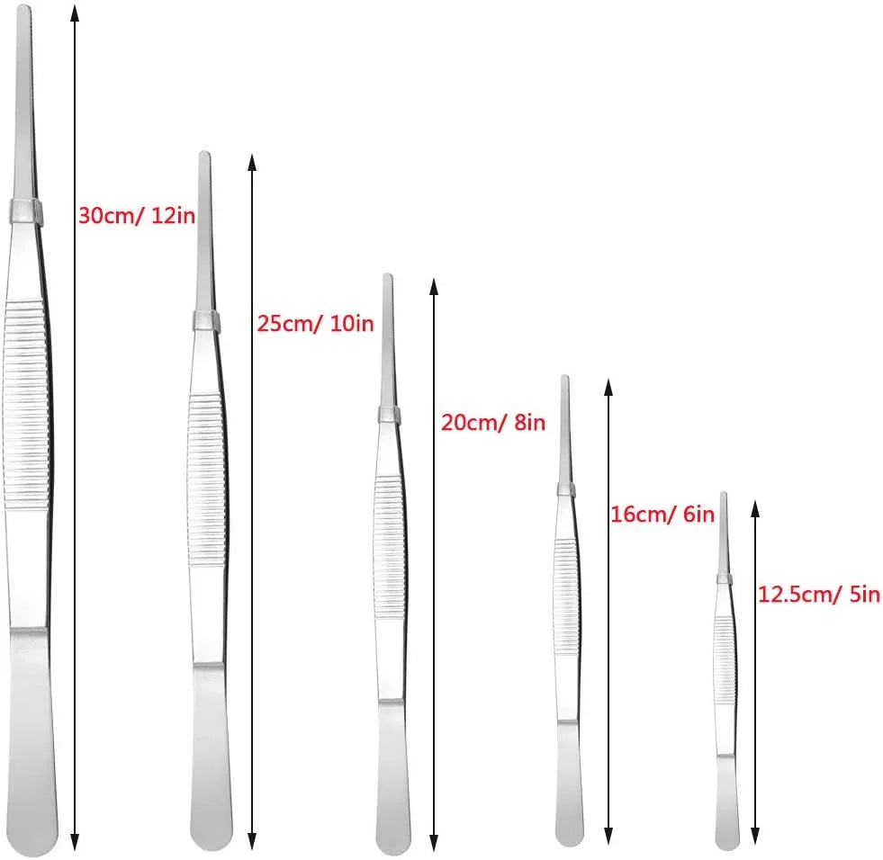 5/6/8/10/12 Inch Stainless Steel Straight Tweezer Plant Tweezer Feeding Tongs Aquarium Tweezers for Gardening Fish Tank Aquatic