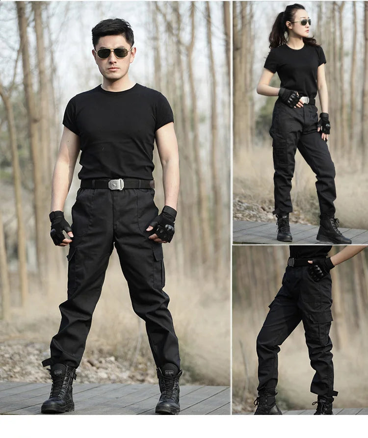 Black Utility Cargo Pants Sweatpants - Durable Work Trousers with Multi-Pockets, Comfort Fit for Outdoor Sports & Daily Casual