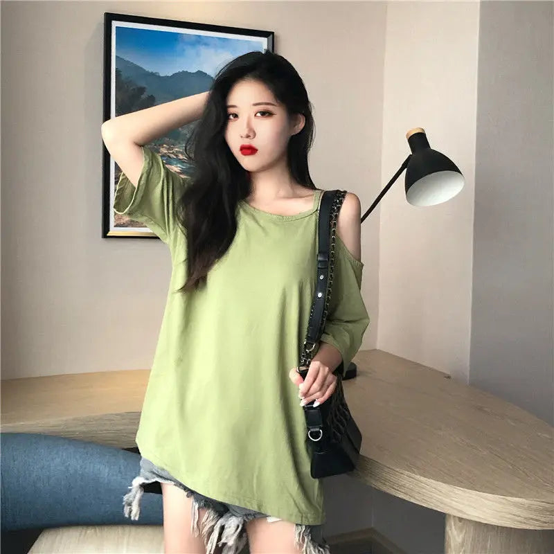 Tops Clothes Aesthetic Fashion Short Sleeve Korean Sexy Casual Graphic Pulovers Women's T-shirt Summer T Shirt Backless Midi