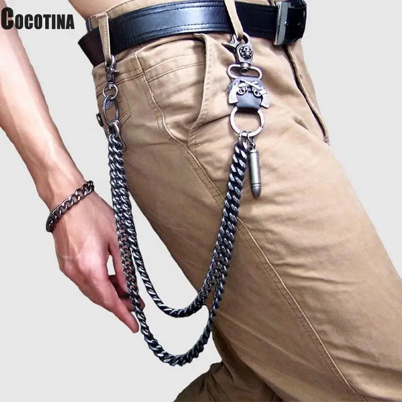 Waist Chain 2 Lines Punk Jean Adjustable Hip-hop Metal Men's Skull Accessories Chain Head Metal Pants Chain Gadgets for Men