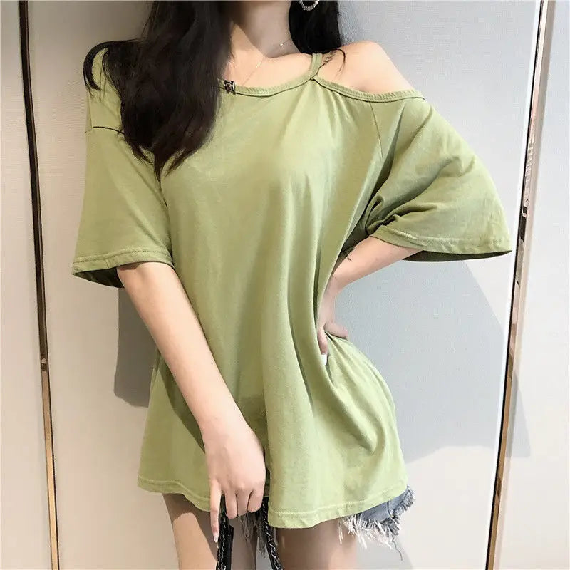 Tops Clothes Aesthetic Fashion Short Sleeve Korean Sexy Casual Graphic Pulovers Women's T-shirt Summer T Shirt Backless Midi