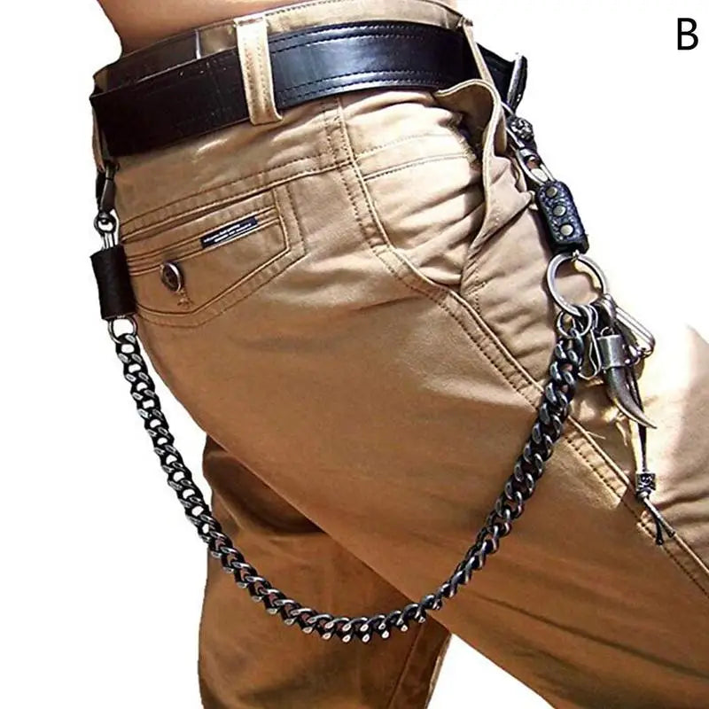 Waist Chain 2 Lines Punk Jean Adjustable Hip-hop Metal Men's Skull Accessories Chain Head Metal Pants Chain Gadgets for Men