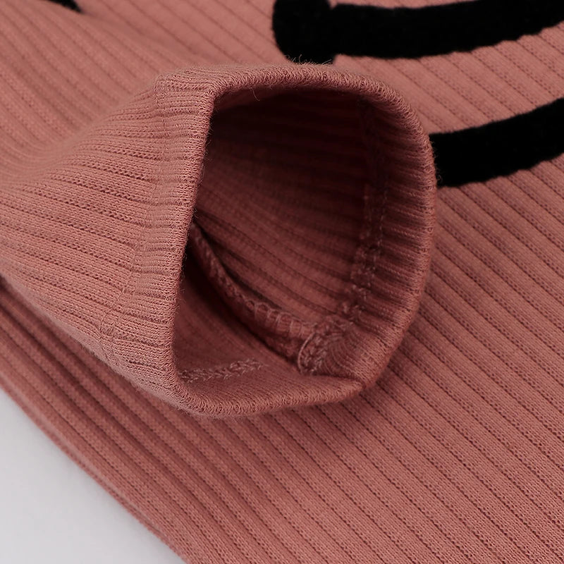 Child pajamas 2 pieces set top and pants ribbed kids clothes boy girl clothing round neck winter pajama baby set flocking smile