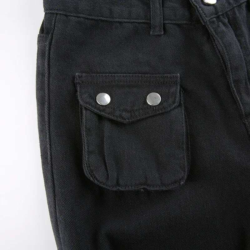 Eyelet Buckle Cyber Punk Goth Baggy Jeans Y2K Woman Techwear Dark Academic Solid E Girl Cargo Pants Denim Gothic Hippie Trousers