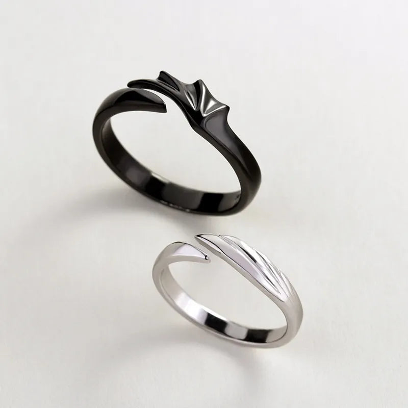 New hot sale couple silver color black color angel devil wings adjustable ring gift J450