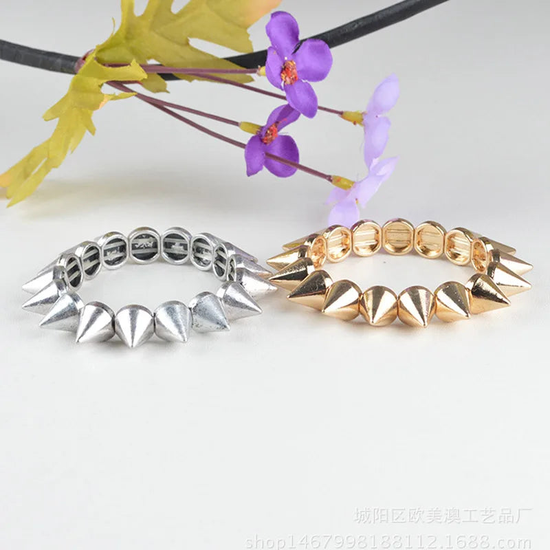 Spikes Elastic Bracelet Stretch Rivets Punk Style Bangle Bracelet Hip Hop Party Fashion Jewelry For Ladies Metal Alloy