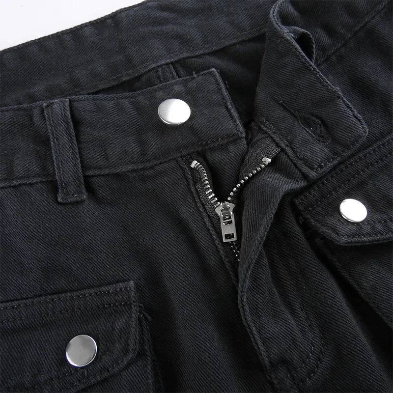 Eyelet Buckle Cyber Punk Goth Baggy Jeans Y2K Woman Techwear Dark Academic Solid E Girl Cargo Pants Denim Gothic Hippie Trousers