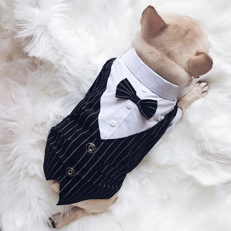 Dog Gentleman Wedding Suit Clothes Formal Shirt Pet Outfit Halloween Christmas Dog Costume For Small Dogs Bowtie Tuxedo