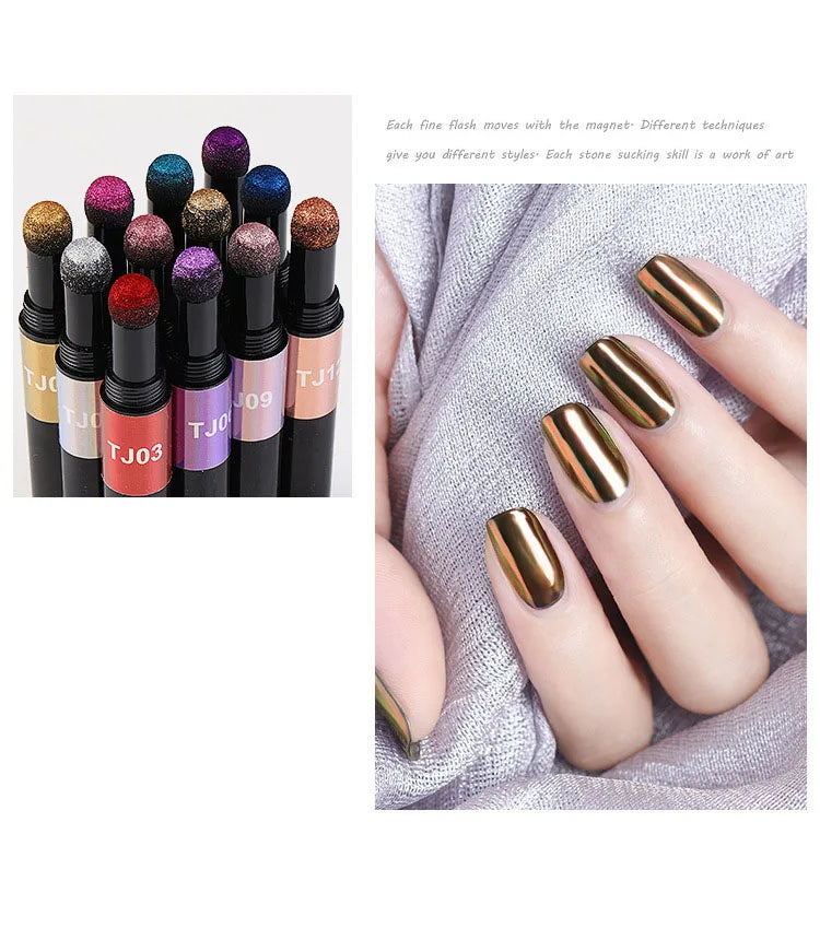 Nail Art Glitter Mirror Powder Air Cushion Magic Pen Effect Chrome Pigment For Decorations UV Gel Polish Dust Nail Decor