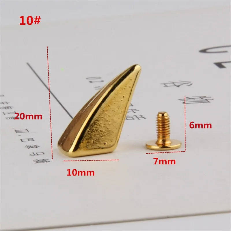 All Kinds of Gold Metal Screwback Cone Studs Bullet Spike Stud Punk Bag Belt Shoes Clothes Leathercraft Cone Rivet DIY