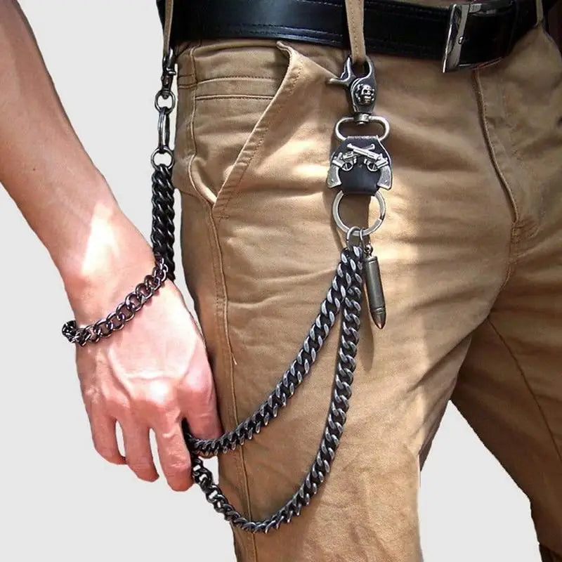 Waist Chain 2 Lines Punk Jean Adjustable Hip-hop Metal Men's Skull Accessories Chain Head Metal Pants Chain Gadgets for Men