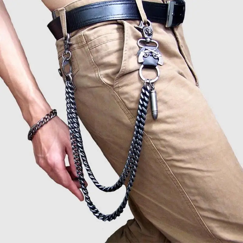 Waist Chain 2 Lines Punk Jean Adjustable Hip-hop Metal Men's Skull Accessories Chain Head Metal Pants Chain Gadgets for Men