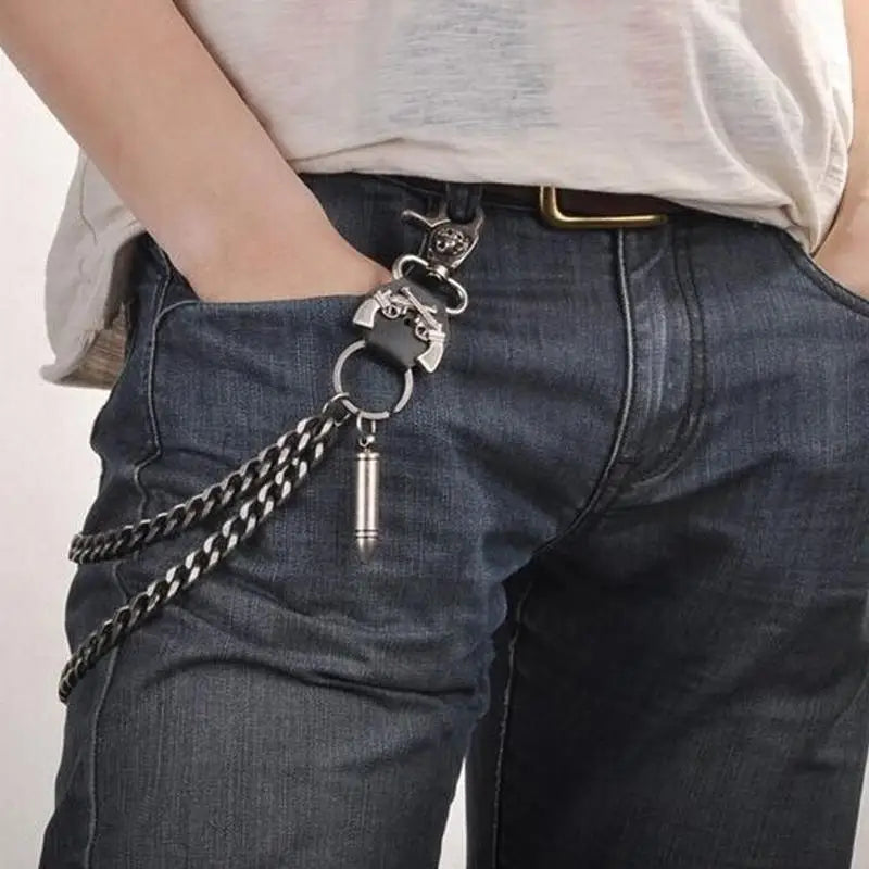Waist Chain 2 Lines Punk Jean Adjustable Hip-hop Metal Men's Skull Accessories Chain Head Metal Pants Chain Gadgets for Men