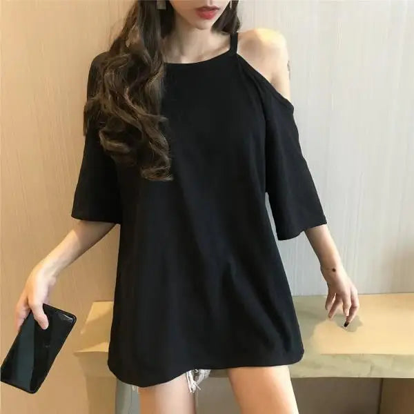 Tops Clothes Aesthetic Fashion Short Sleeve Korean Sexy Casual Graphic Pulovers Women's T-shirt Summer T Shirt Backless Midi