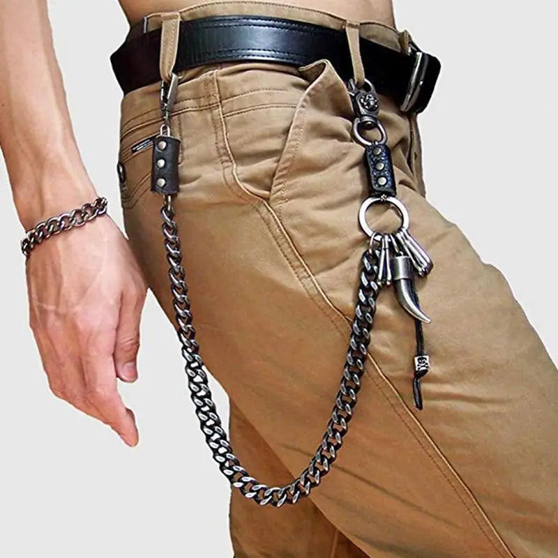 Waist Chain 2 Lines Punk Jean Adjustable Hip-hop Metal Men's Skull Accessories Chain Head Metal Pants Chain Gadgets for Men