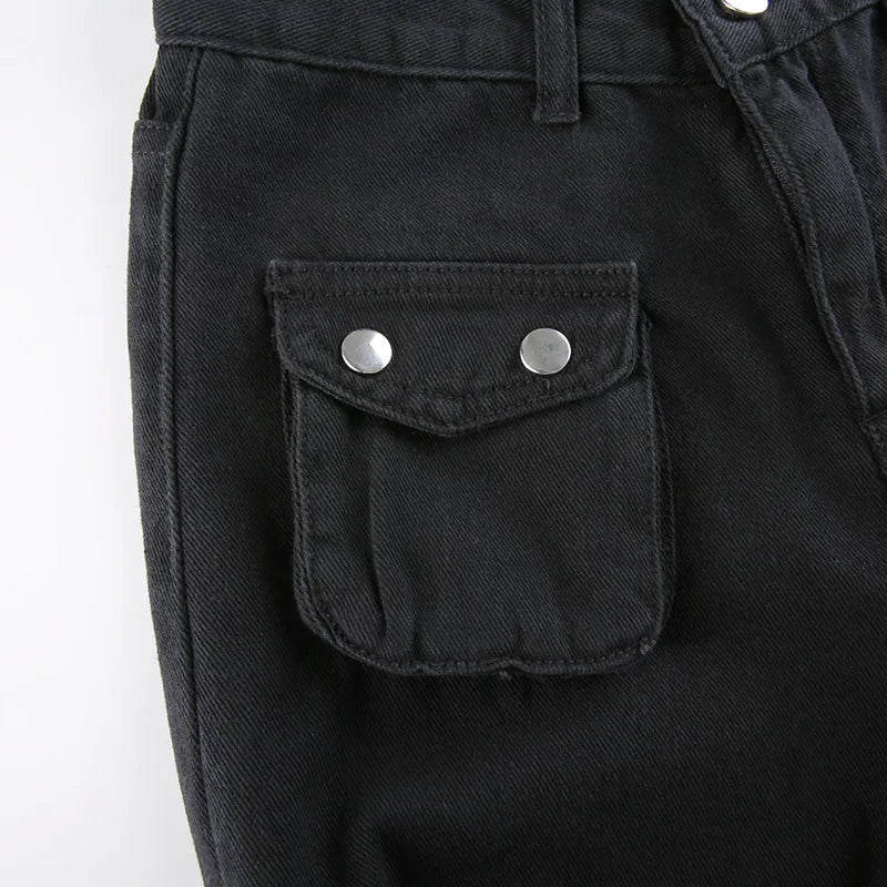 Eyelet Buckle Cyber Punk Goth Baggy Jeans Y2K Woman Techwear Dark Academic Solid E Girl Cargo Pants Denim Gothic Hippie Trousers