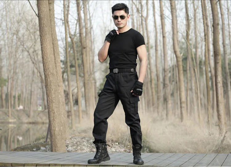 Black Utility Cargo Pants Sweatpants - Durable Work Trousers with Multi-Pockets, Comfort Fit for Outdoor Sports & Daily Casual