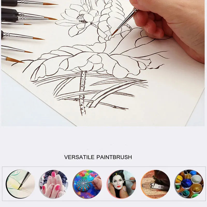 10Pcs Miniature Paint Brush Professional Brush Acrylic Painting Thin Hook Line Pen for Oil, Watercolor Art Supplies Hand Painted