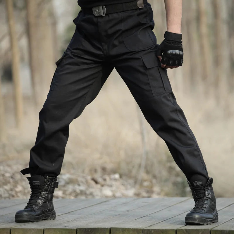 Black Utility Cargo Pants Sweatpants - Durable Work Trousers with Multi-Pockets, Comfort Fit for Outdoor Sports & Daily Casual