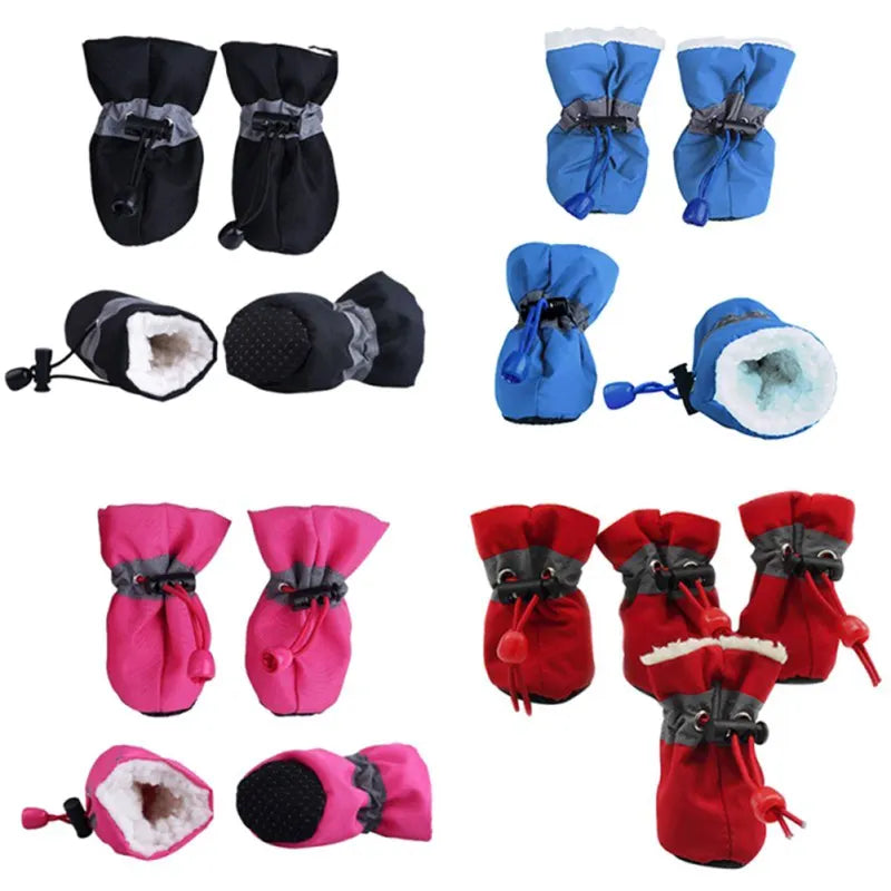 4pcs/set Waterproof Winter Warm Pet Dog Shoes Anti-slip Rain Snow Boots Thick For Small Cats Puppy Chihuahua Socks Booties