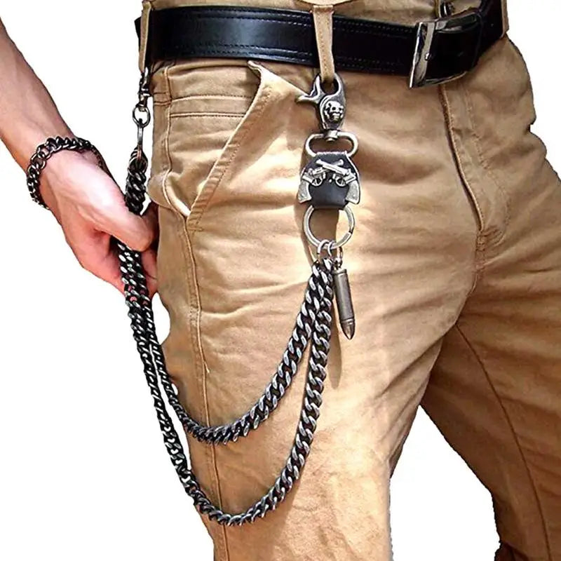 Waist Chain 2 Lines Punk Jean Adjustable Hip-hop Metal Men's Skull Accessories Chain Head Metal Pants Chain Gadgets for Men
