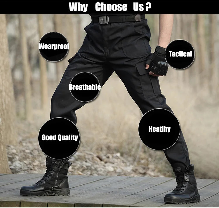 Black Utility Cargo Pants Sweatpants - Durable Work Trousers with Multi-Pockets, Comfort Fit for Outdoor Sports & Daily Casual