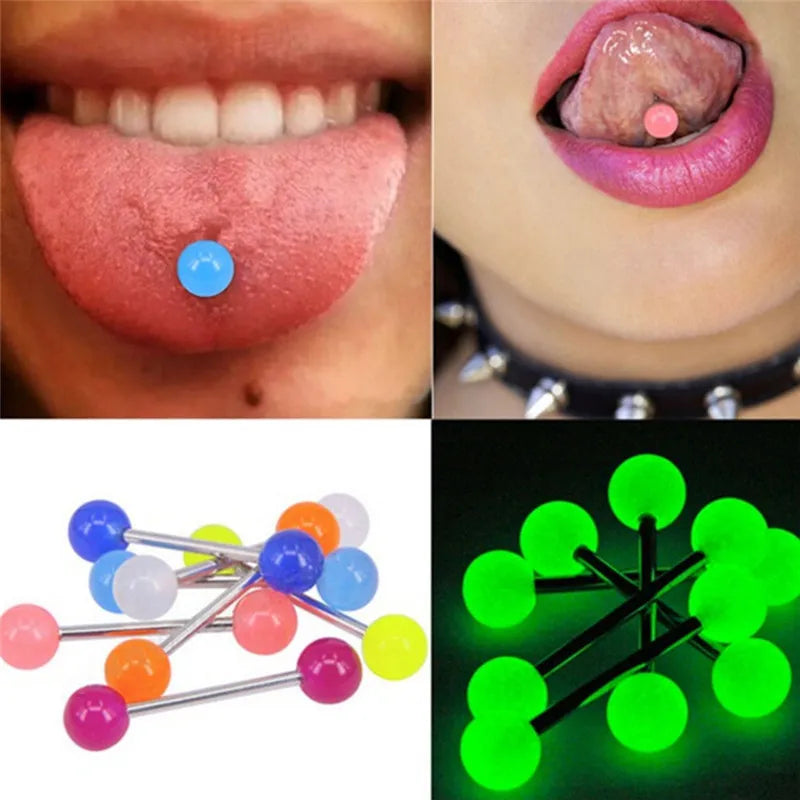 Body Jewelry 10Pcs/set Surgical Steel Tongue Stud Cartilage Ear Bone Studs Luminous Acrylic Ball Nipple Lip Eyebrow Piercing
