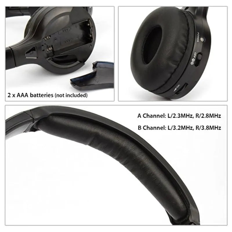 Free shipping Infrared Stereo Wireless Headphones Headset IR in Car roof dvd or headrest dvd Player two channels