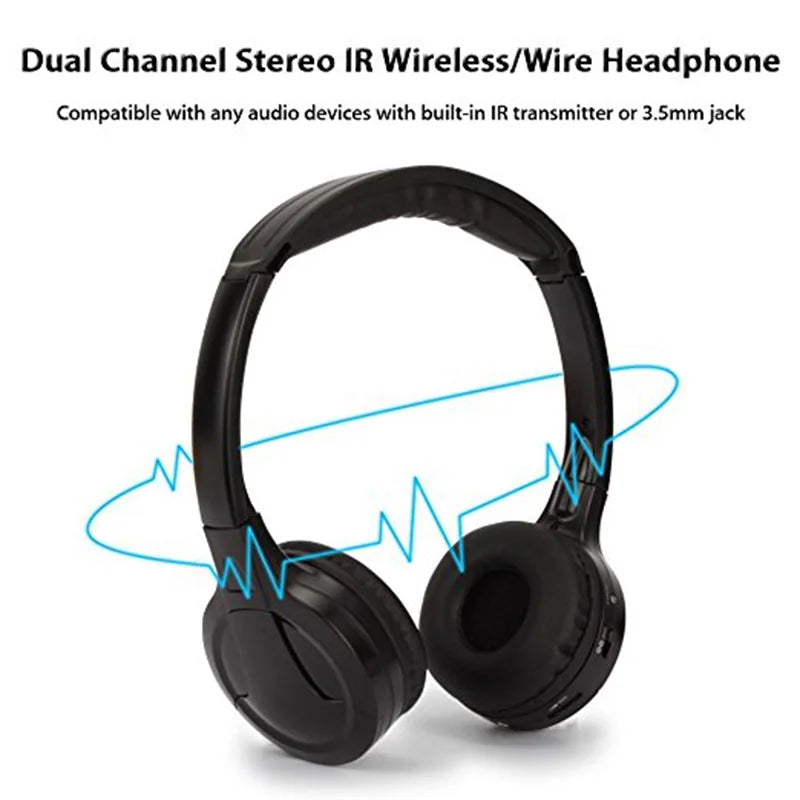 Free shipping Infrared Stereo Wireless Headphones Headset IR in Car roof dvd or headrest dvd Player two channels