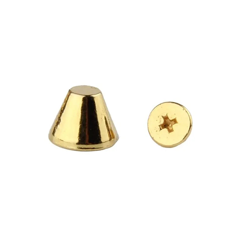All Kinds of Gold Metal Screwback Cone Studs Bullet Spike Stud Punk Bag Belt Shoes Clothes Leathercraft Cone Rivet DIY