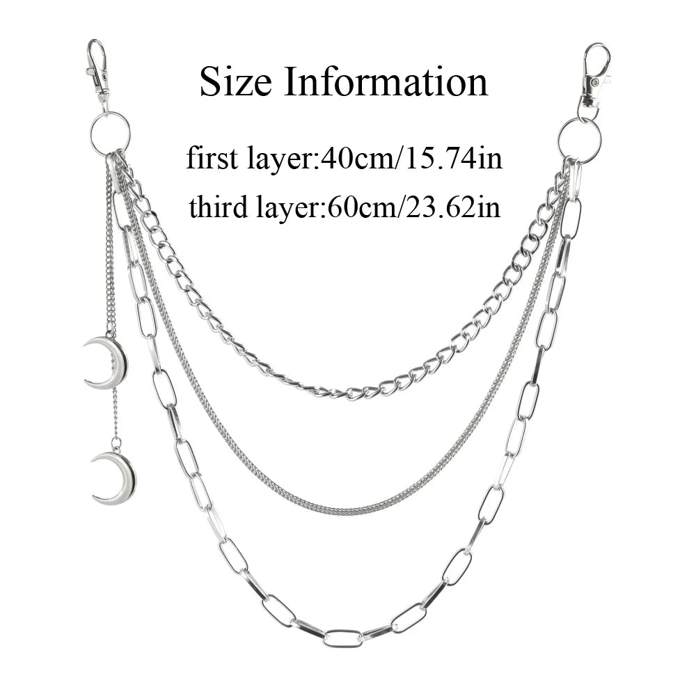 Moon Pendants Chain On The Jeans Pants Women Keychains for Men Unisex Egirl Eboy Harajuku Goth Aesthetic Accessories