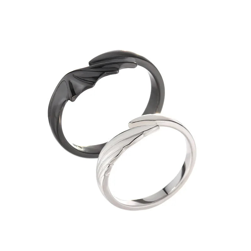 New hot sale couple silver color black color angel devil wings adjustable ring gift J450