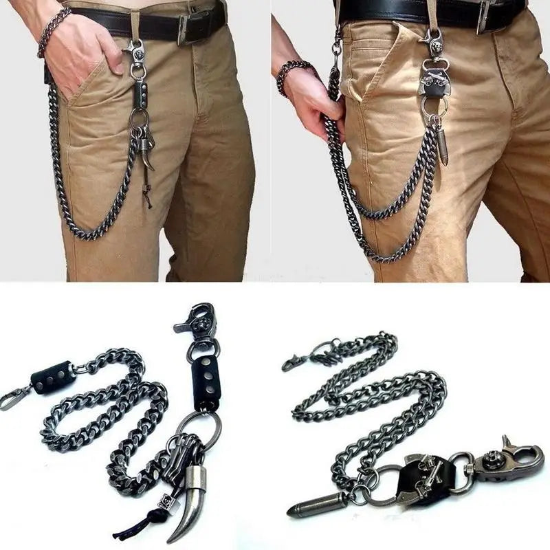Waist Chain 2 Lines Punk Jean Adjustable Hip-hop Metal Men's Skull Accessories Chain Head Metal Pants Chain Gadgets for Men