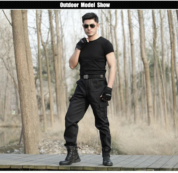 Black Utility Cargo Pants Sweatpants - Durable Work Trousers with Multi-Pockets, Comfort Fit for Outdoor Sports & Daily Casual
