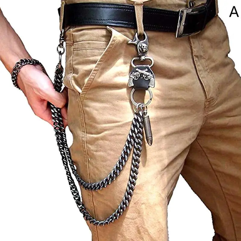 Waist Chain 2 Lines Punk Jean Adjustable Hip-hop Metal Men's Skull Accessories Chain Head Metal Pants Chain Gadgets for Men