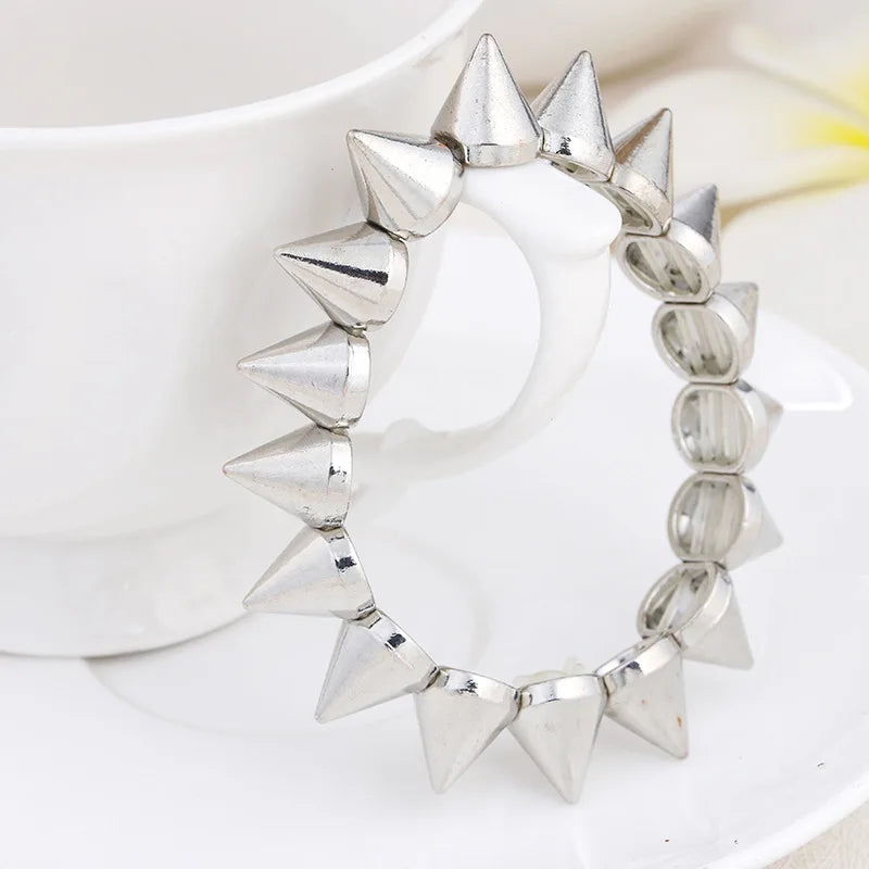 Spikes Elastic Bracelet Stretch Rivets Punk Style Bangle Bracelet Hip Hop Party Fashion Jewelry For Ladies Metal Alloy