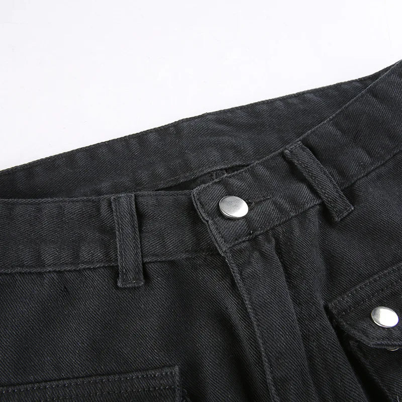Eyelet Buckle Cyber Punk Goth Baggy Jeans Y2K Woman Techwear Dark Academic Solid E Girl Cargo Pants Denim Gothic Hippie Trousers