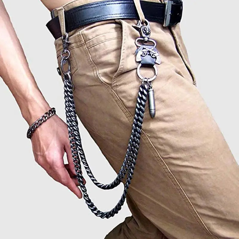 Waist Chain 2 Lines Punk Jean Adjustable Hip-hop Metal Men's Skull Accessories Chain Head Metal Pants Chain Gadgets for Men