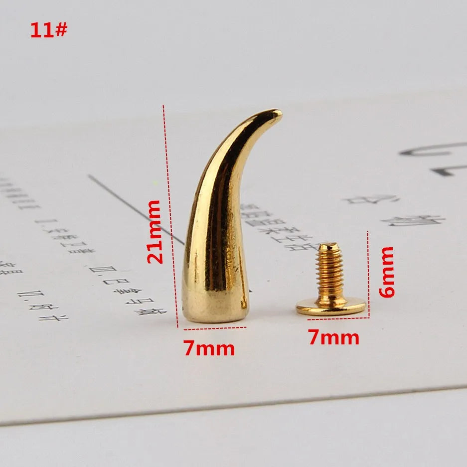 All Kinds of Gold Metal Screwback Cone Studs Bullet Spike Stud Punk Bag Belt Shoes Clothes Leathercraft Cone Rivet DIY