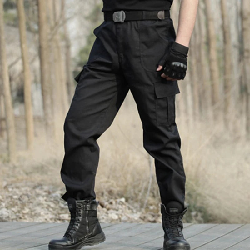 Black Utility Cargo Pants Sweatpants - Durable Work Trousers with Multi-Pockets, Comfort Fit for Outdoor Sports & Daily Casual