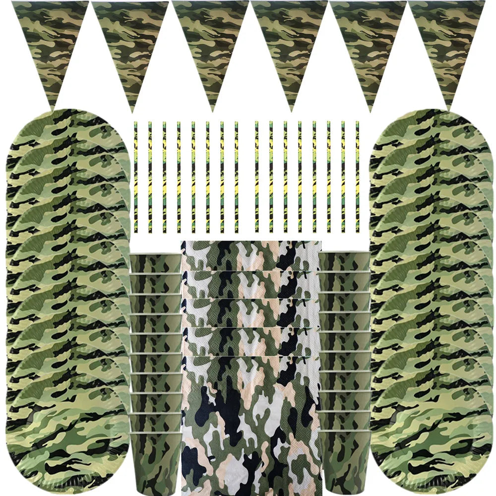 Camouflage Theme Party Army Green Decorations Tableware Paper Cup Plate Napkins Banners Baby Shower Kids Birthday Party Supplies