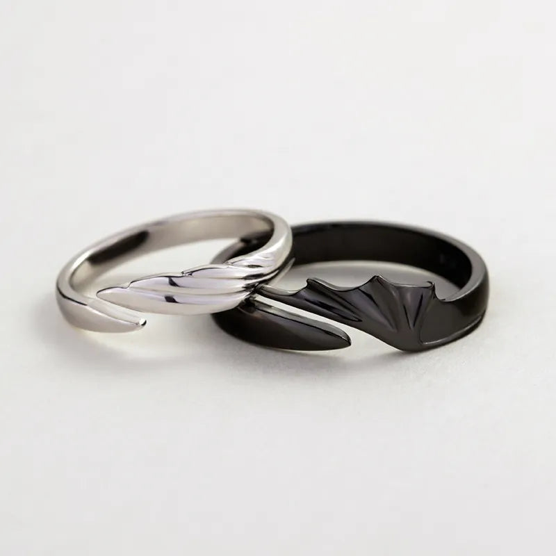 New hot sale couple silver color black color angel devil wings adjustable ring gift J450