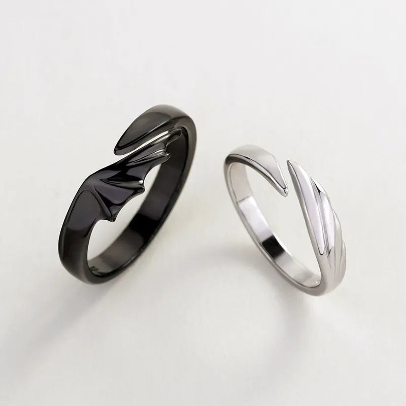 New hot sale couple silver color black color angel devil wings adjustable ring gift J450