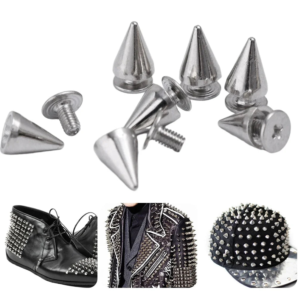 Multiple Sizes Cone Spikes Screwback Studs Rivets Metal Tree Spikes Studs Punk Style Clothing Accessories DIY Craft Decoration