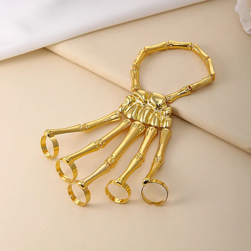Skeleton Hand Bracelet Bangle Halloween Wristband Skull Fingers Metal Skeleton Hand Bracelet With Ring Hand Halloween Jewelry