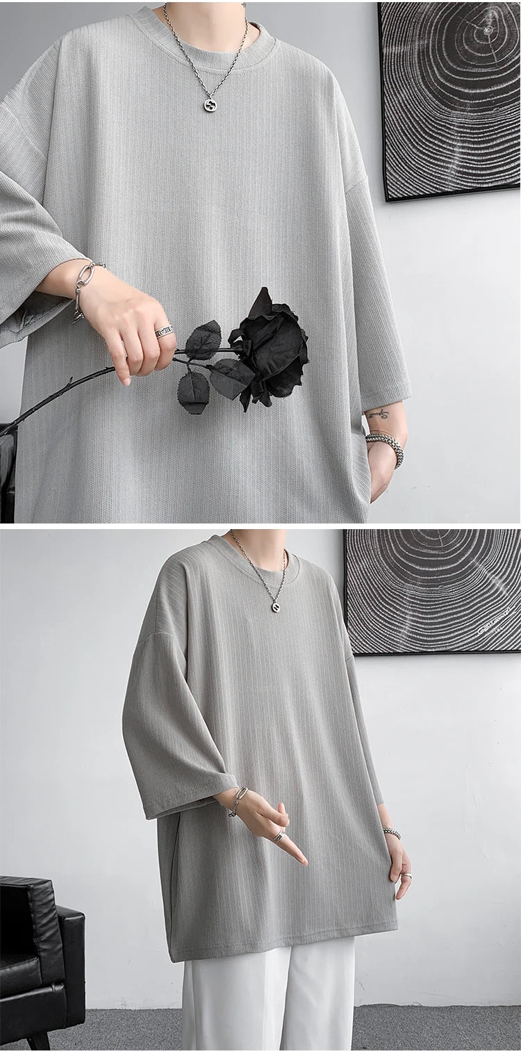 Loose Tshirt Men Oversized Ice Silk T Shirts 2024 Summer Mens Half Sleeve Fashions Harajuku T-Shirt Male Solid Simple Daily Tees