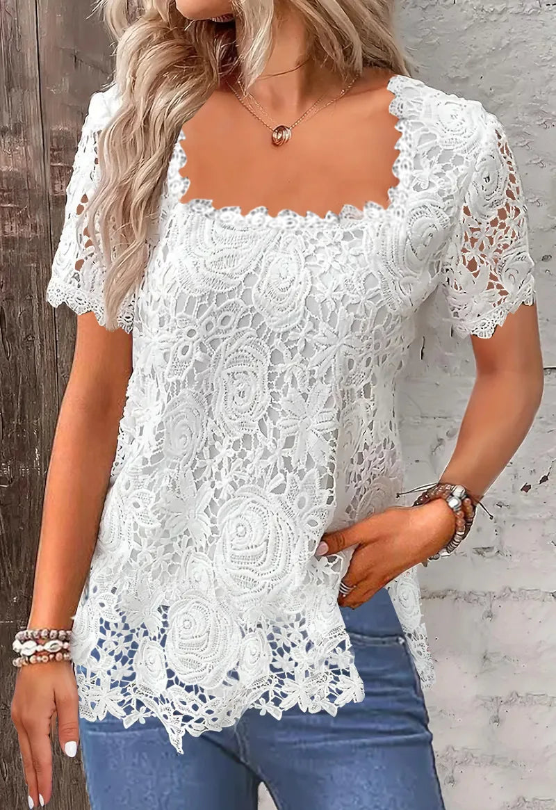 Tops Tees T-Shirts Fashion Clothes Vintage Shirts for Women Clothing Streetwear Lace Harajuku Casual Elegant Summer Spring