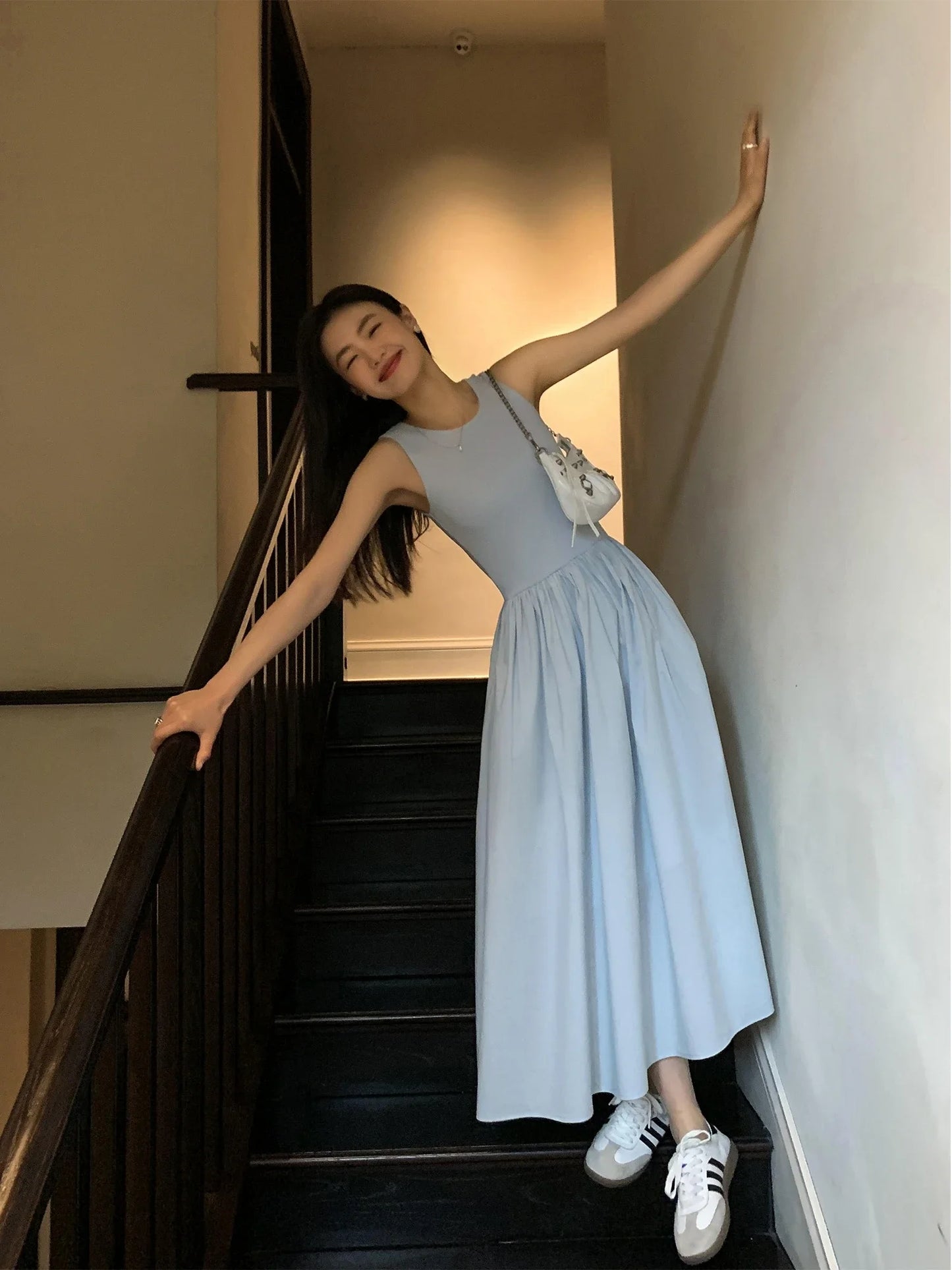 Jielur-Women Chic A-Line Midi Dresses Female Bodycon Elegant Black White Casual Fashion Slim Clothes Lady Spring Summer vestido