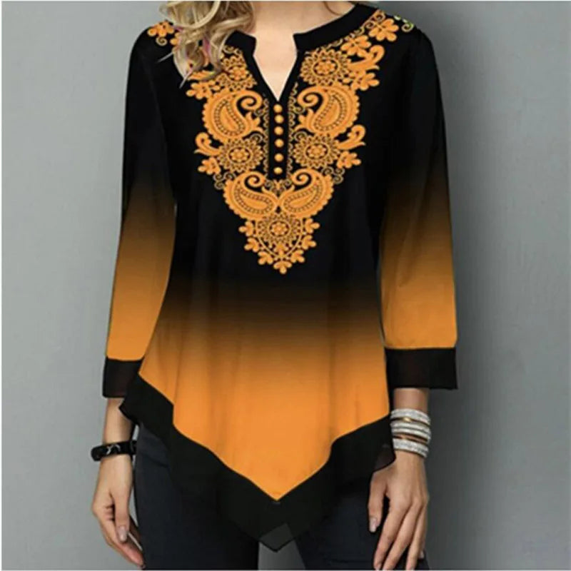 Shirt Women Spring Summer Blouse 3/4 Sleeve Casual Printing Female Fashion Shirt Tees Tops 5XL StreetShirt