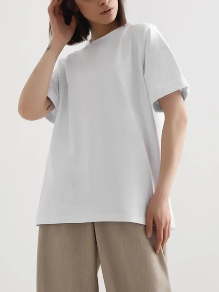 Summer Women's T-shirt Short Sleeve 100 % Cotton Oversized T-shirts Loose Casual O Neck Solid Blue Orange Tees Clothes for Women